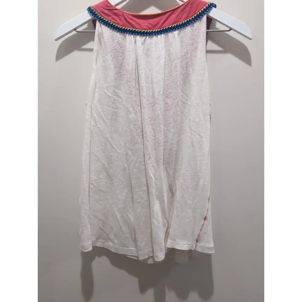Akemi + Kin ‎ Anthropologie Sleeveless Top Floral Embroidered Boho White Tank S